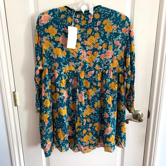 Zara Floral Long Sleeve Romper in Green with Velvet Tie - Picture 10 of 15